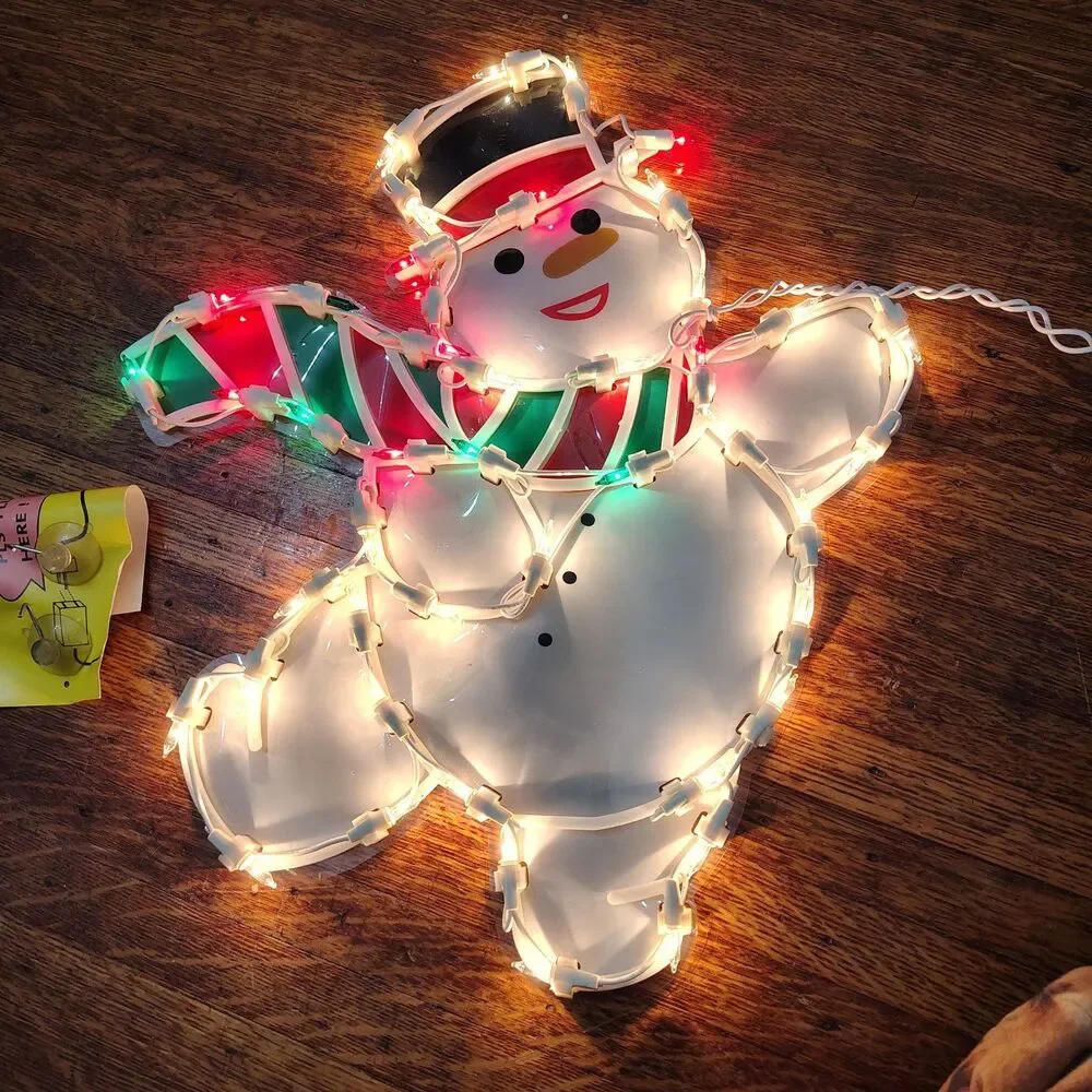 Retro Snowman & Stocking Holiday Time Window Lights Indoor/Outdoor